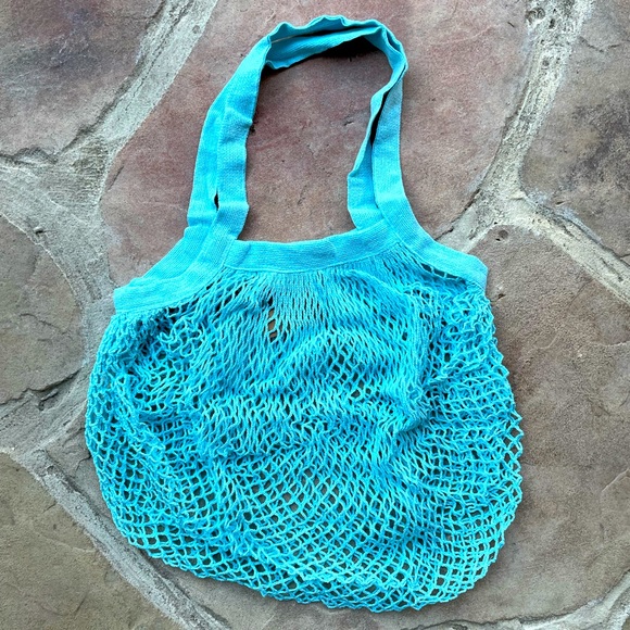 Farmer's Market Reusable, net, Tote Bag, Teal - Picture 2 of 3